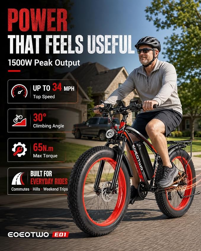 Electric Bike for Adults, 26" Fat Tire Ebikes, 48V 15Ah|20Ah TrendySpot