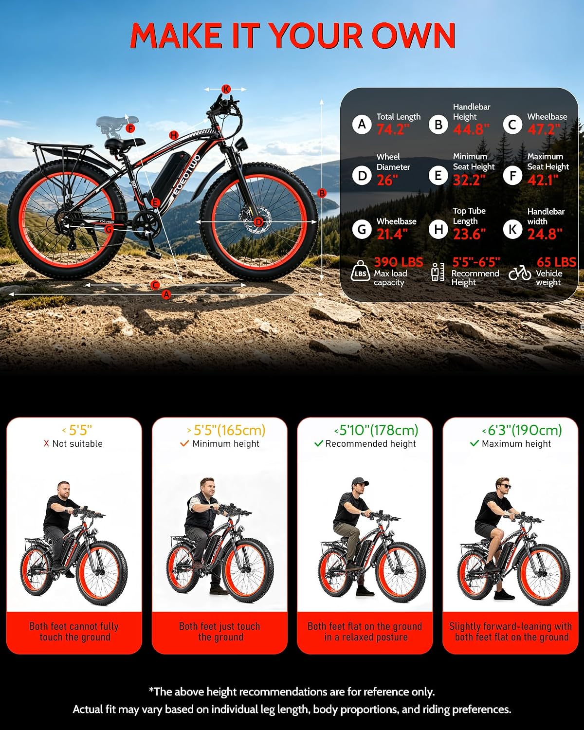 Electric Bike for Adults, 26" Fat Tire Ebikes, 48V 15Ah|20Ah TrendySpot