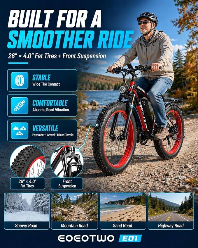 Electric Bike for Adults, 26" Fat Tire Ebikes, 48V 15Ah|20Ah TrendySpot