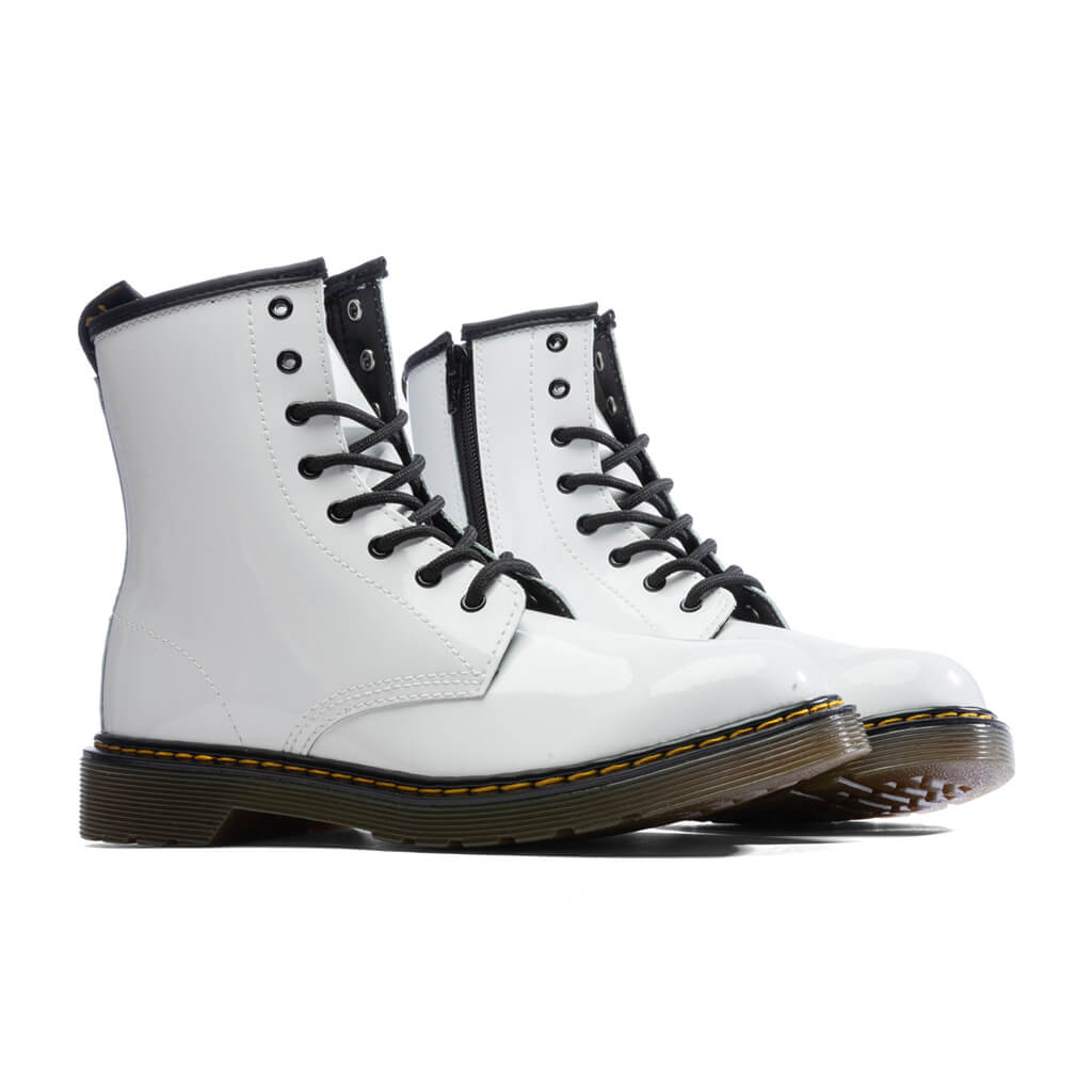 Youth 1460 Patent Leather Boots - White Patent Lamper Dr. Martens