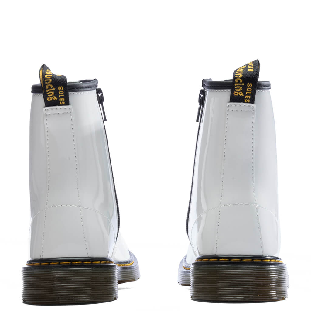 Youth 1460 Patent Leather Boots - White Patent Lamper Dr. Martens