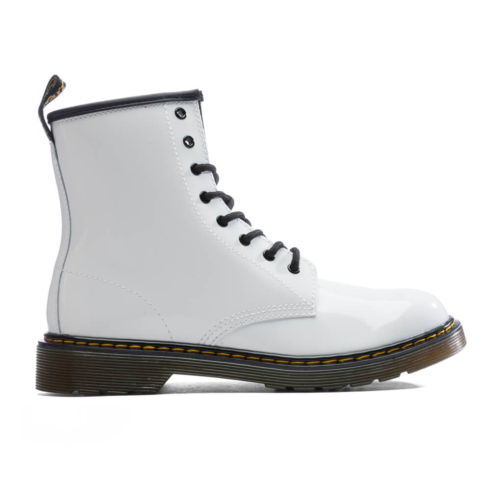 Youth 1460 Patent Leather Boots - White Patent Lamper Dr. Martens