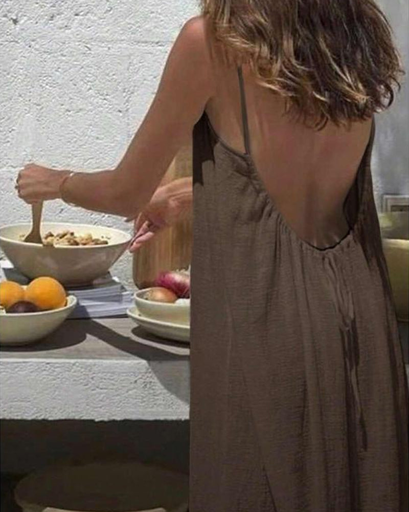 Women's Solid Color Backless Cami Dress TrendySpot