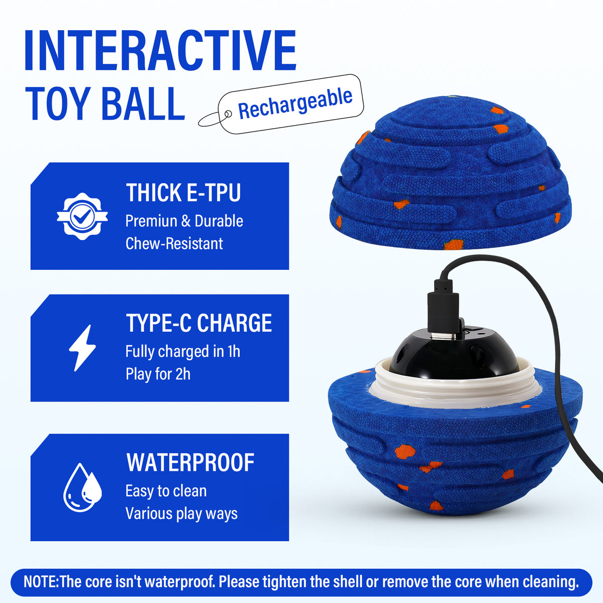 Smart Interactive Dog Toy, Indestructible E-TPU Toy Ball for Aggressive Chewers, Automatic Moving, Rechargeable Ball Pawora